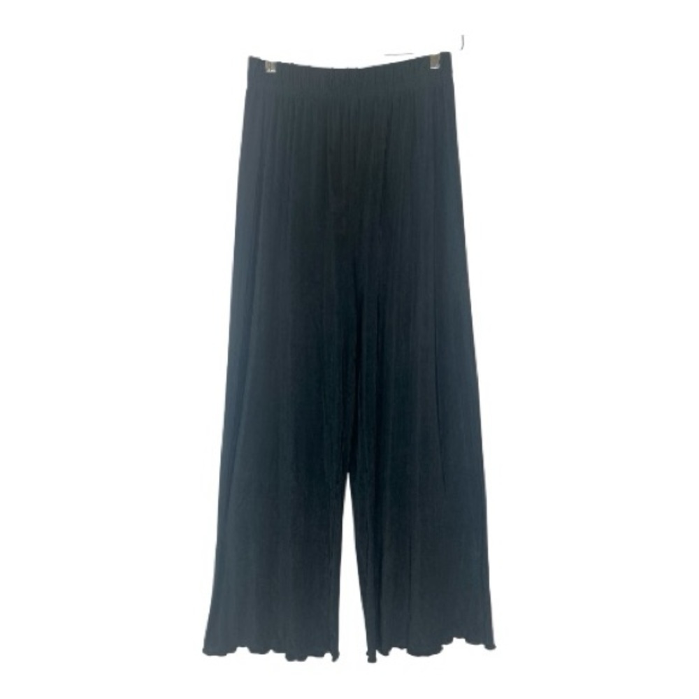 Blue Fish Sz 0 Slinky Pants Black Elastic Waist Lettuce Hem Wide Leg Lagenlook